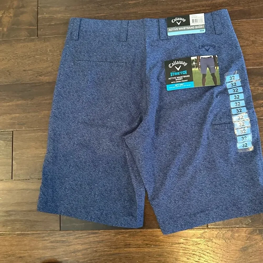 Callaway Golf Shorts Peacoat Blue Mens Size 32 Stretch Waistband NWT Flat Front